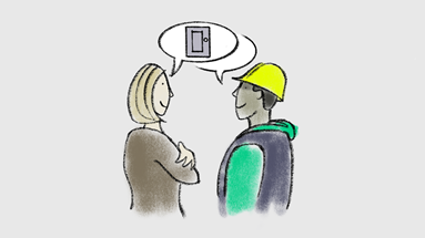 Two people opposite each other talking