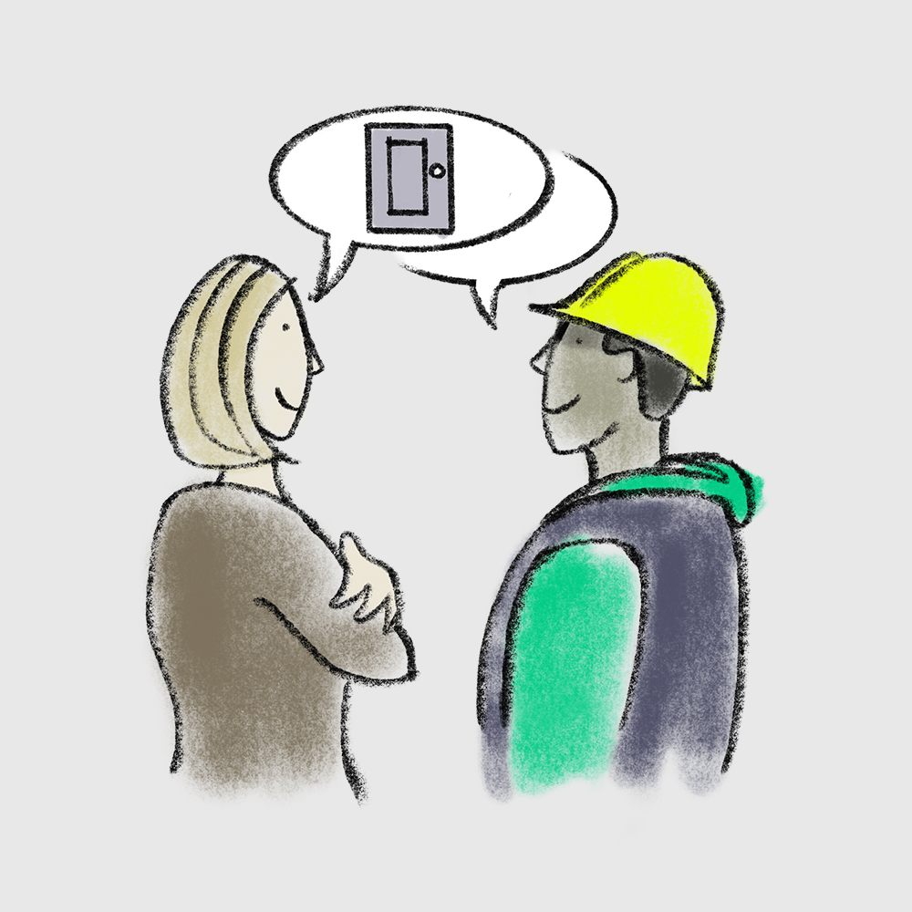 Two people opposite each other talking with speech bubbles