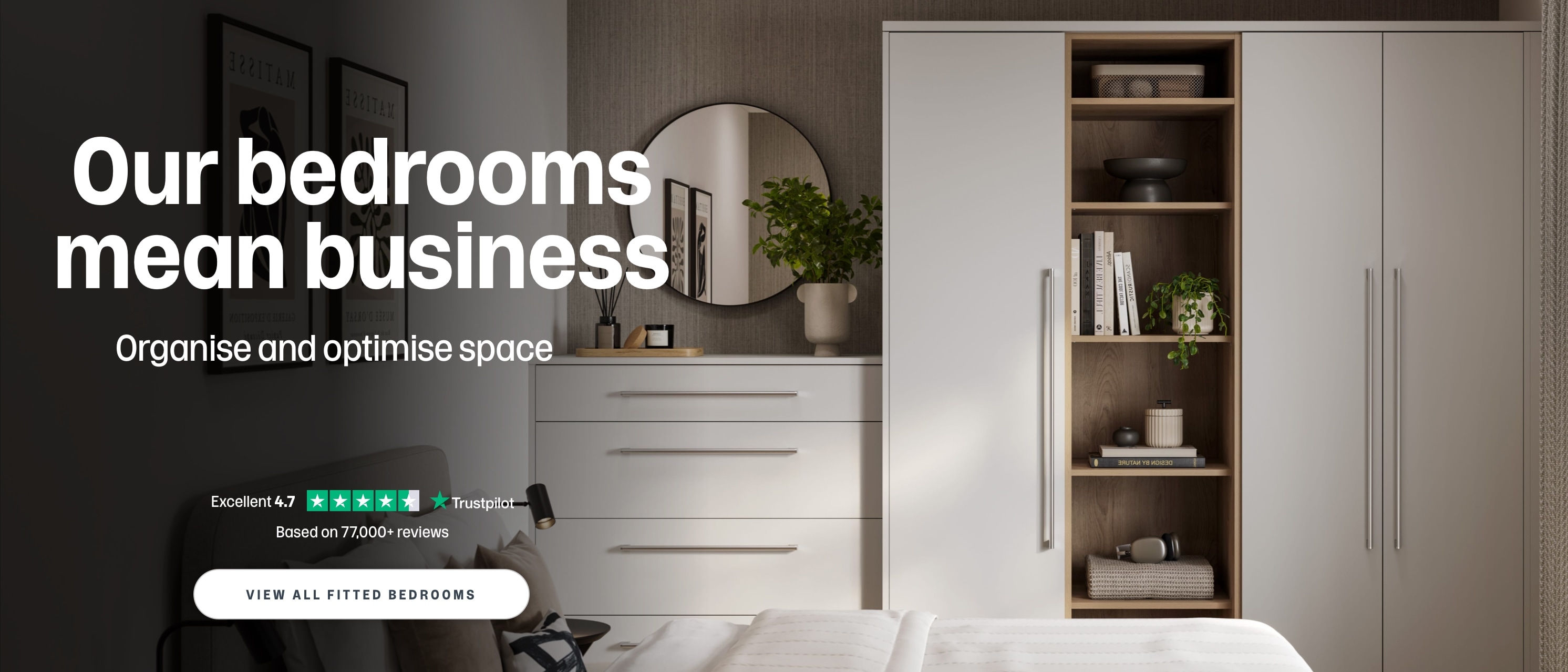 Light grey fitted bedroom. Our bedrooms mean business. View fitted bedrooms. 