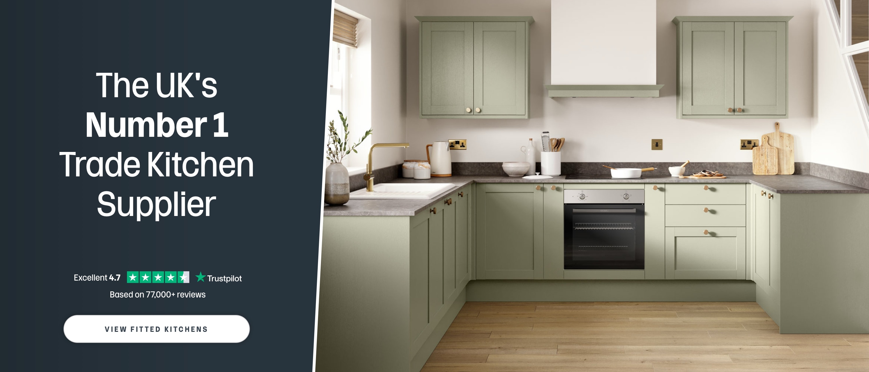 Green U shaped kitchen. The  UK's number 1 trade kitchen supplier. View all fitted kitchens.