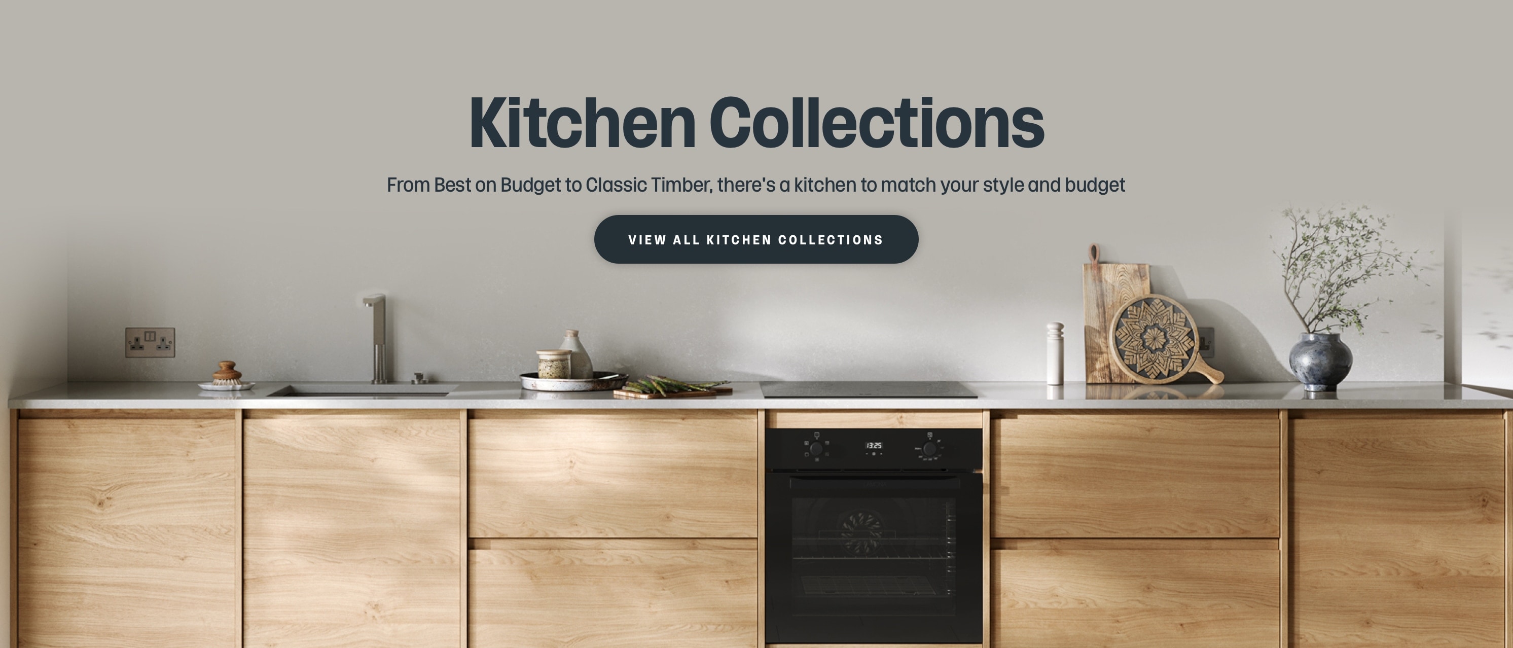 Oak kitchen scene. View all kitchen collections. 