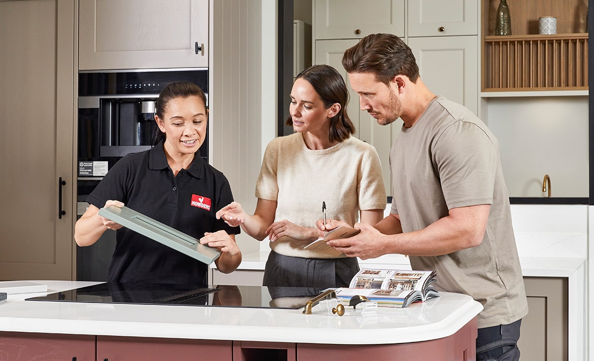 Couple choosing kitchen design