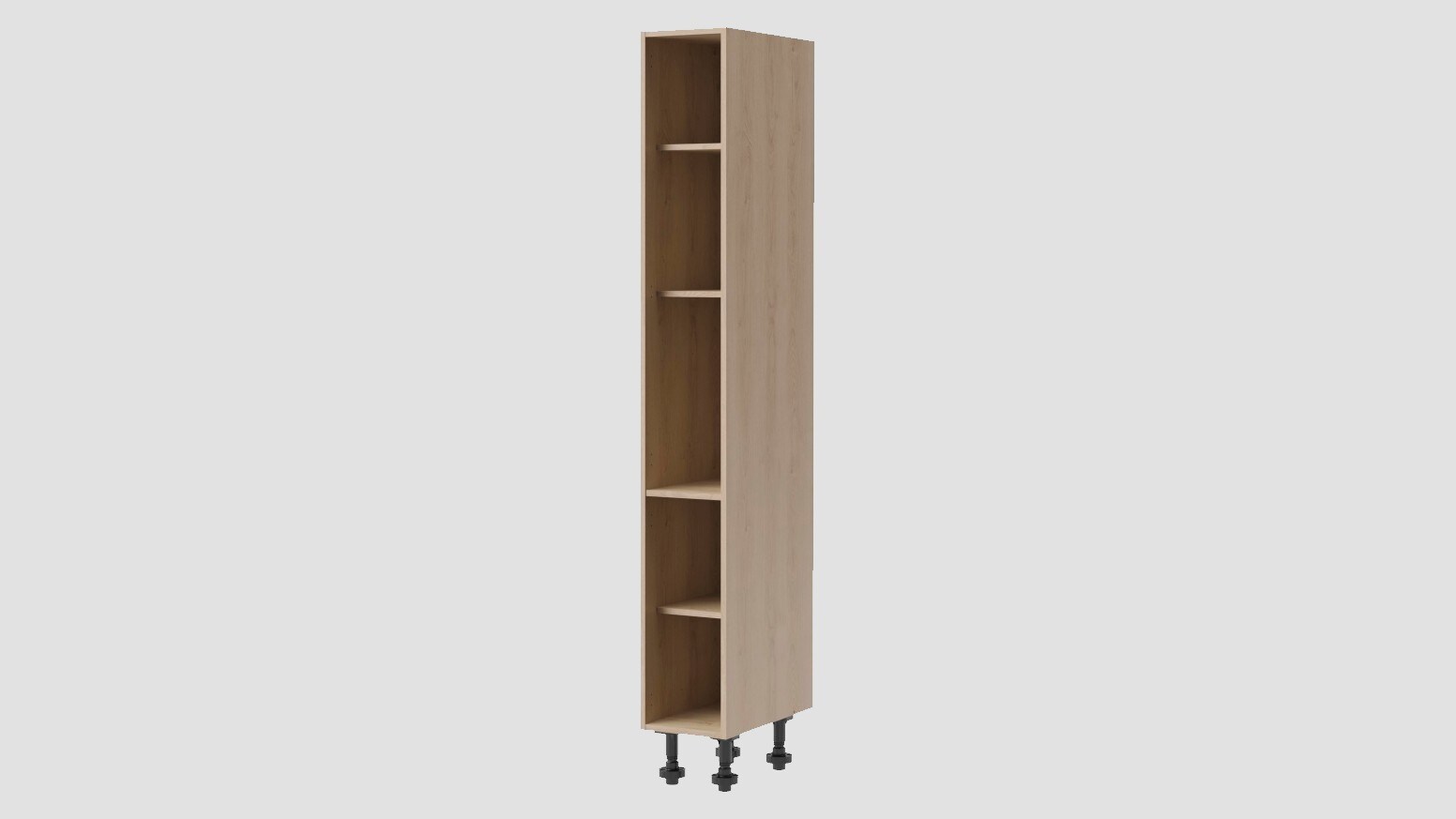 A cut-out image of a Natural Oak Ready Assembled Larder Tower Cabinet on a grey background.
