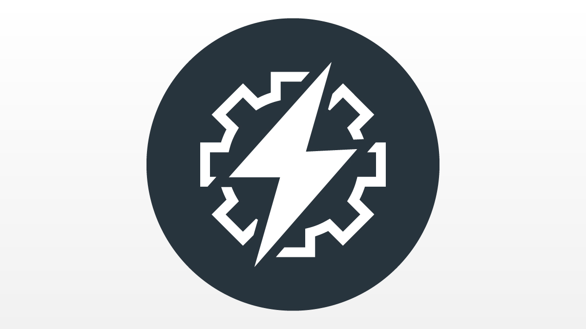 Laundry buying guide icon showing a white outline of a lightening bolt on a black circle.