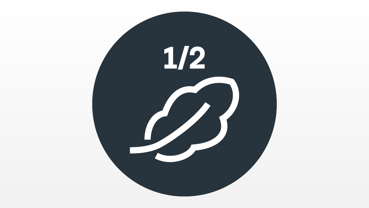 Laundry buying guide icon showing a white outline of a feather on a black circle.