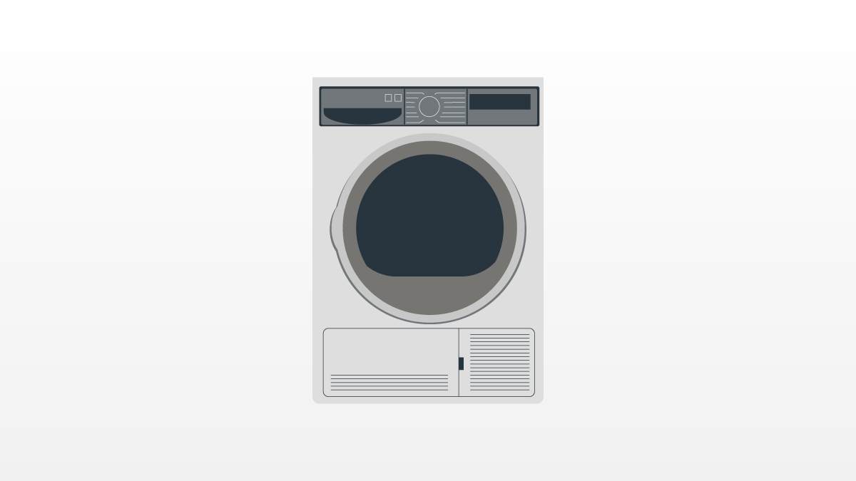 Laundry buying guide icon showing a tumble dryer in black and white.