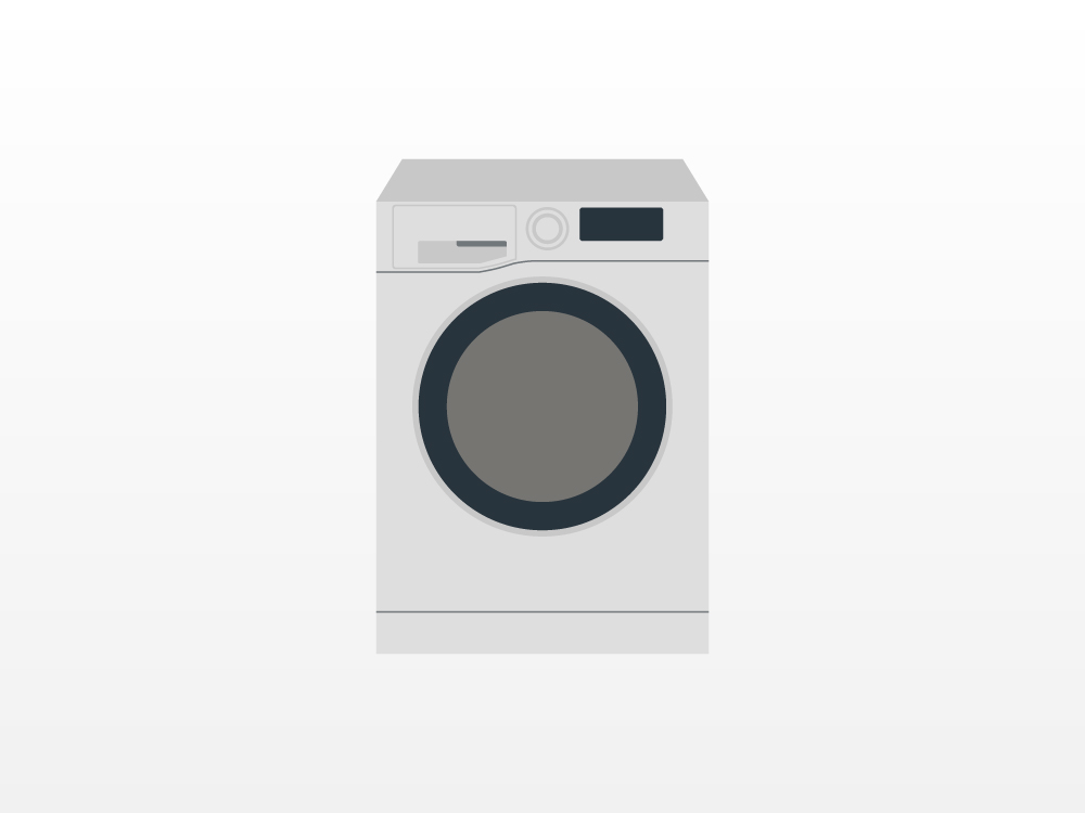 Laundry buying guide icon showing a washer dryer in black and white.