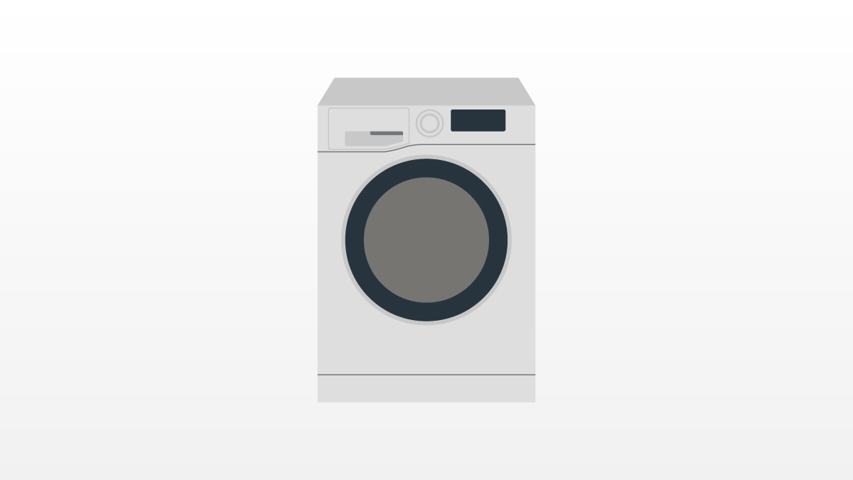 Laundry buying guide icon showing a washer dryer in black and white.