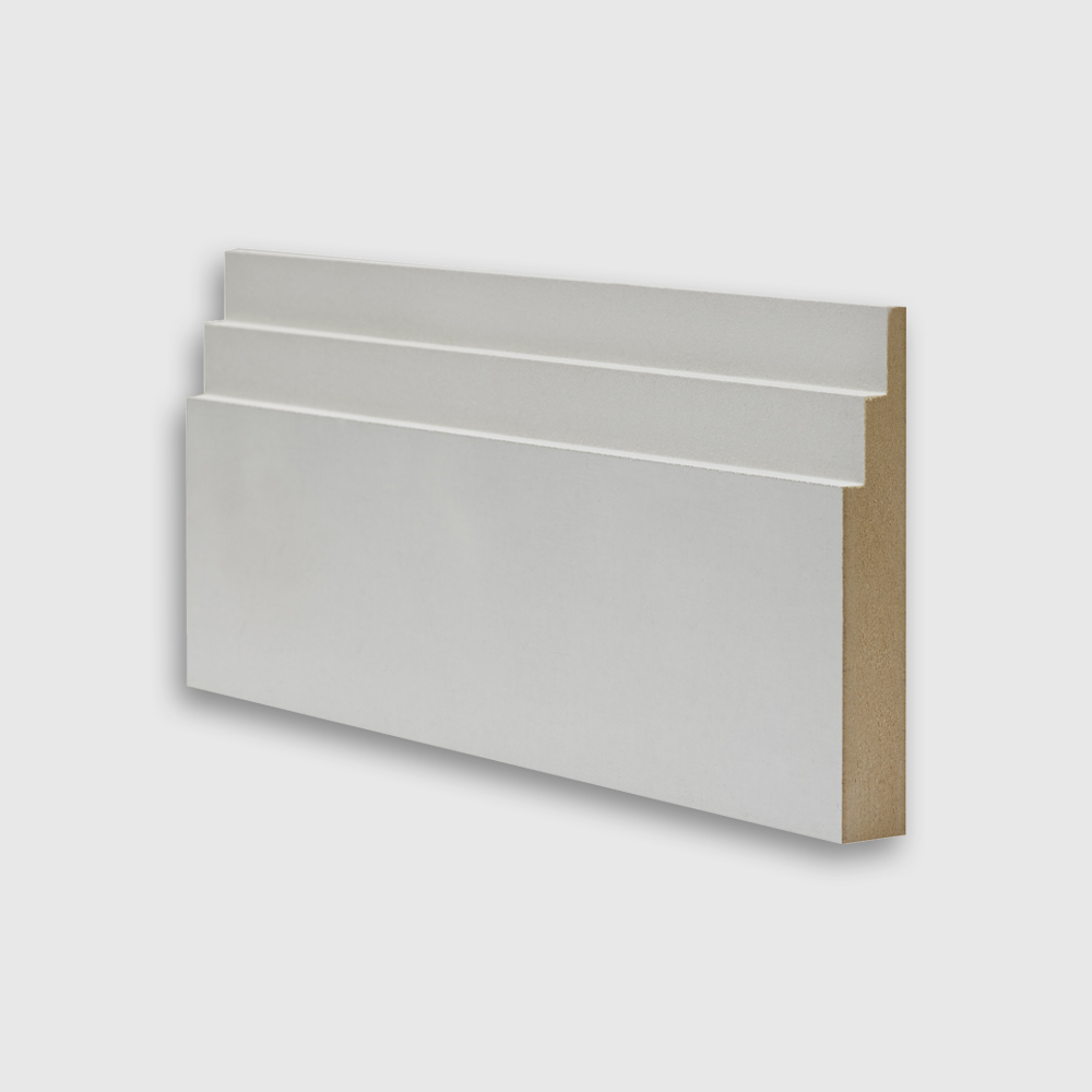Cut-out of stepped profile skirting and architrave