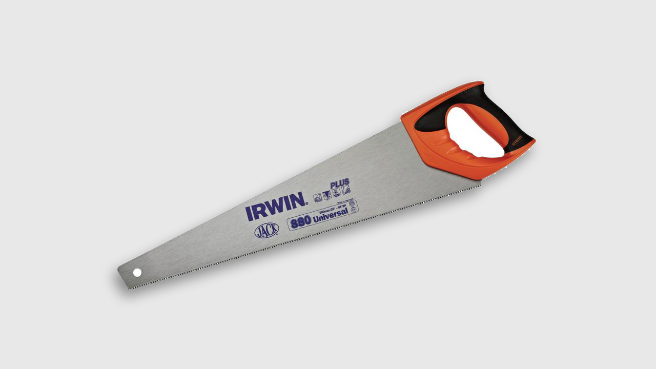 A stainless steel handsaw.