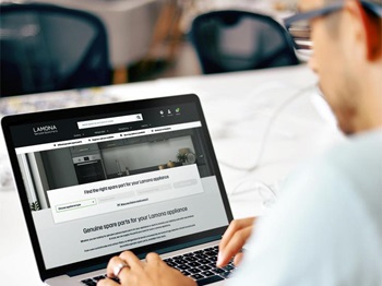 Lamona spare parts website being accessed on a laptop