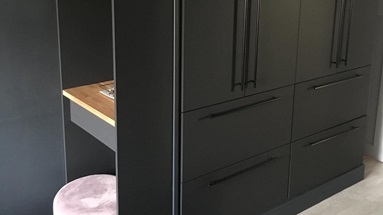 Bespoke dressing table using Greenwich Super Matt Charcoal cabinets