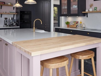 Two timber and white worktops