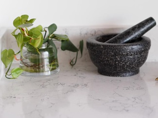 white quartz marble worktop with glossy finish