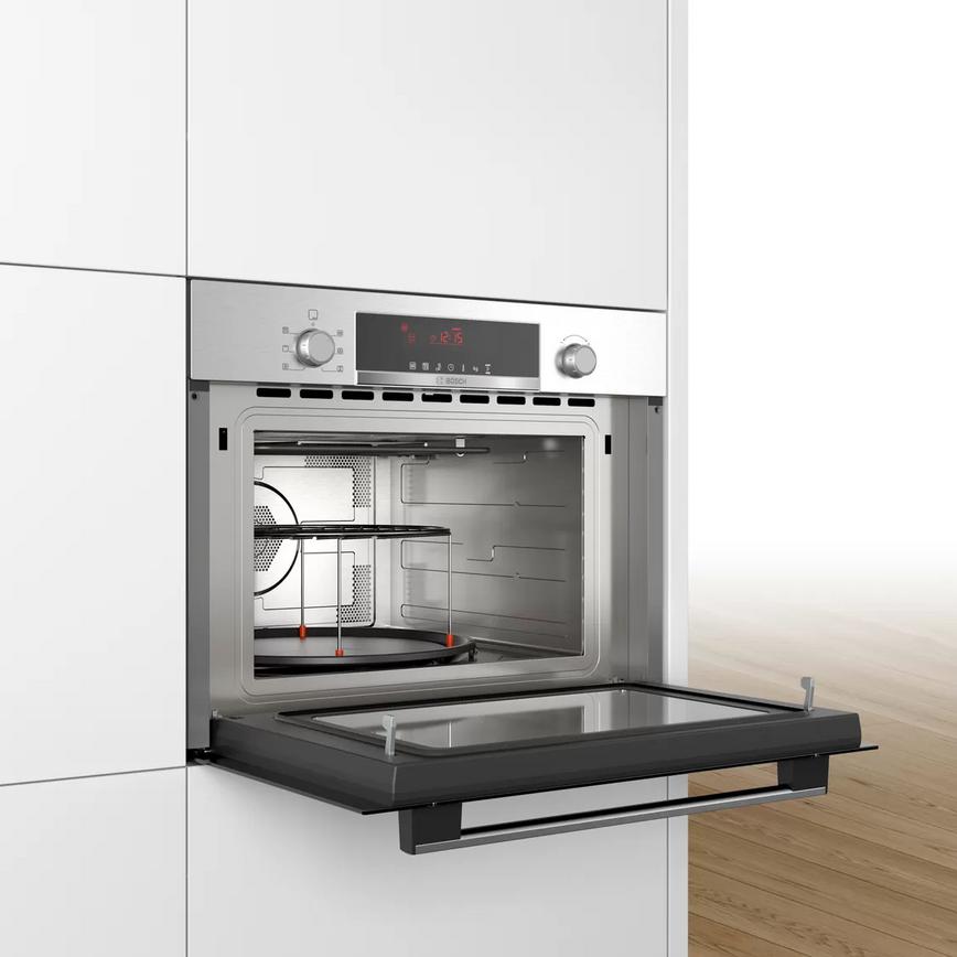 Bosch N50 CMA583MS0B Built In 45cm Stainless Steel Combination Microwave Angle View Door Open