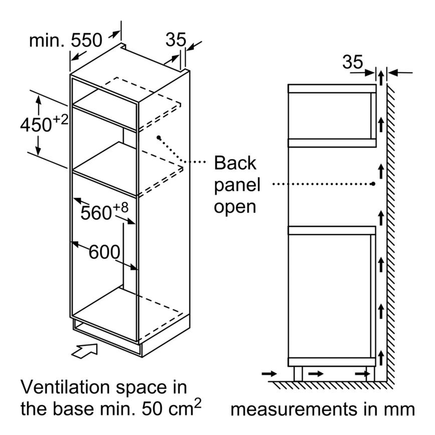 Bosch N50 CMA583MS0B Built In 45cm Stainless Steel Combination Microwave Sketch