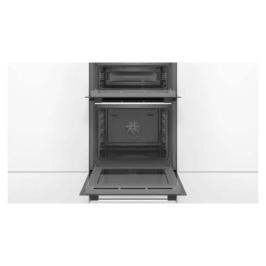 Bosch Serie 4 MBS533BS0B Stainless Steel Built In Double Multifunction Oven Doors Open