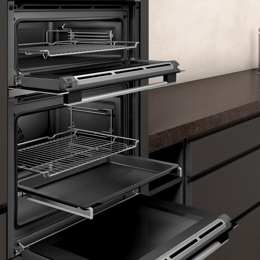 Neff N50 U2ACM7HH0B Stainless Steel Built In Double Fan Oven Door Open