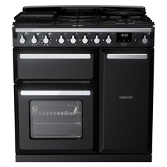 Rangemaster Estel Deluxe ESDL90DFPGBL/CM1 Freestanding Dual Fuel Multifunction 90cm Black Range Cooker Front
