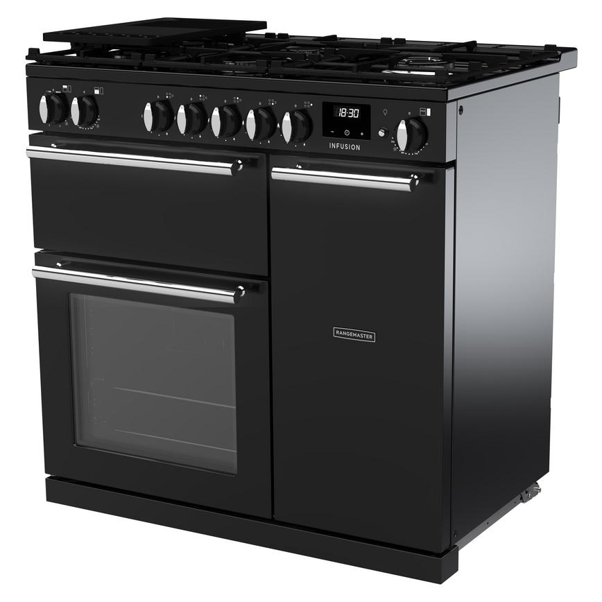 Rangemaster Infusion INF90DFPGBL/CM1 Freestanding Dual Fuel Fan 90cm Black Range Cooker Side