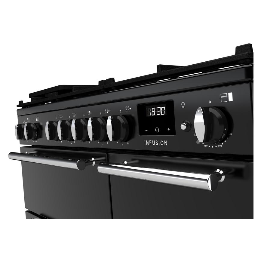 Rangemaster Infusion INF90DFPGBL/CM1 Freestanding Dual Fuel Fan 90cm Black Range Cooker Control Panel