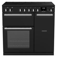 Rangemaster Infusion INF90EIPGBL/CM1 Freestanding Electric Fan 90cm Black Range Cooker Front