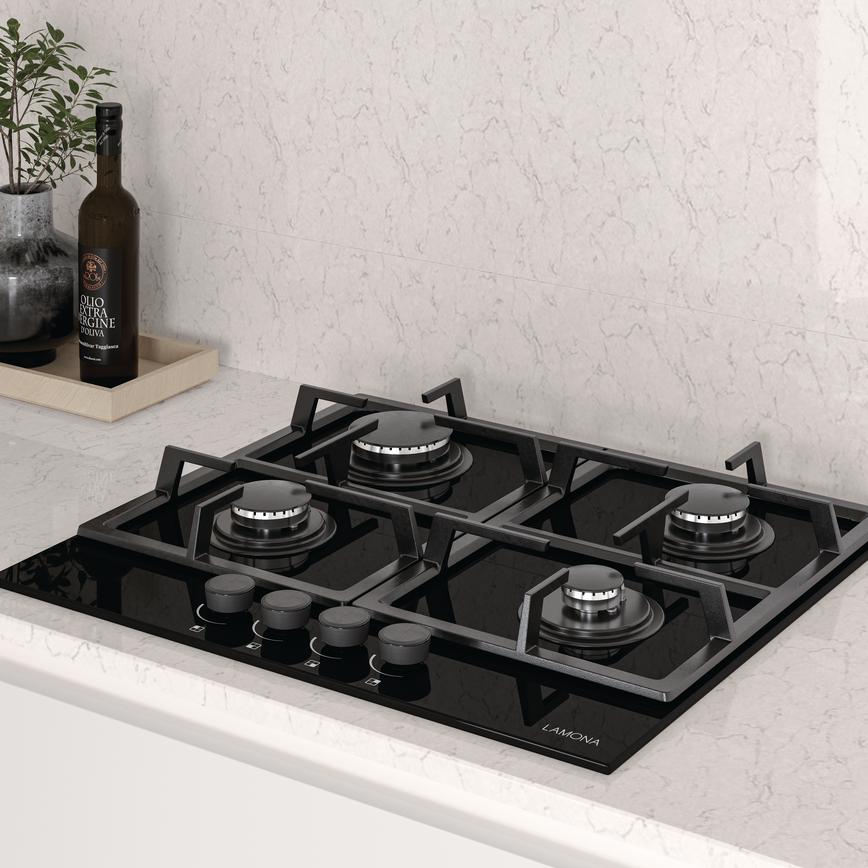 LAM1501 Lamona 4 Burner Gas On Glass Detail