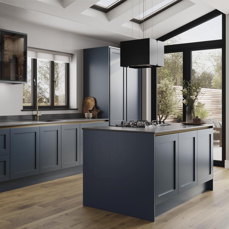 Lamona Pendant Cooker Hood in Chilcomb Marine Blue Handless Kitchen