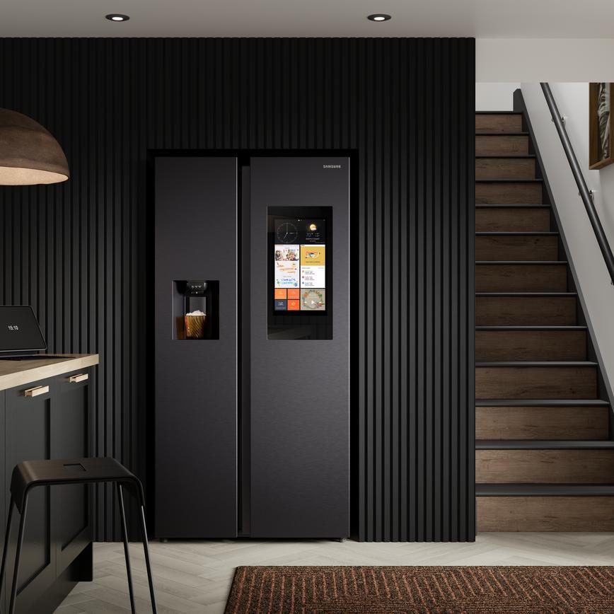 Samsung Family Hub Fridge Freezer Black Closed Featuring Chilcomb Charcoal