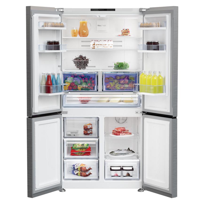 Beko GN446224VPS Freestanding Stainless Steel American Fridge Freezer Door Open