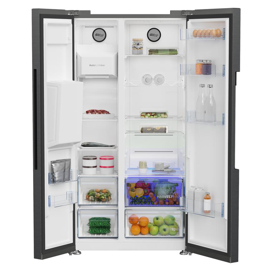 Beko Freestanding 60 / 40 Black American Fridge Freezer HarvestFresh