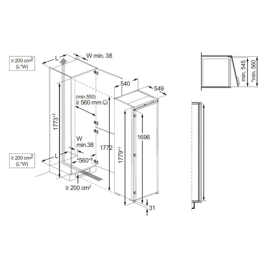 AEG Integrated White Larder Freezer Sketch