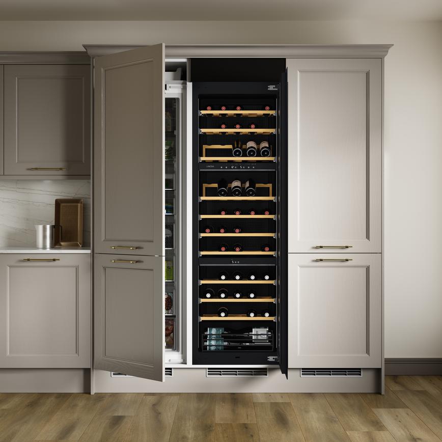 Lamona Fridge, Freezer,  In Column Wine Cooler and Fascia Panel in Elmbridge Pebble
