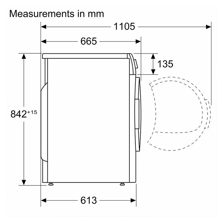 Freestanding 9kg Heat Pump Tumble Dryer Profile Sketch