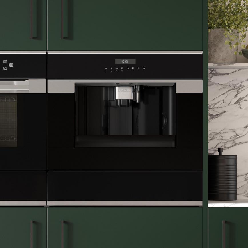 LamonaCoffeeMachineLAM7004LamonaCompactOvenMicrowaveLAM9005WarmingDrawerHockleyFirGreenKitchenDetailLifestyleV3