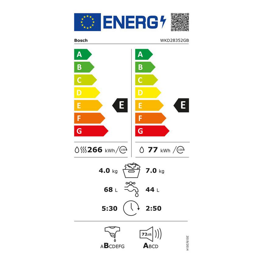 EU Energy Label HBH8900 Bosch WKD28352GB Integrated 7Kg _ 4Kg 1400rpm White Washer Dryer