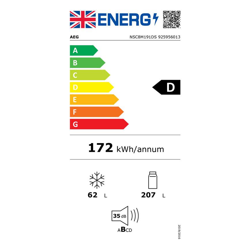 UK Energy Label AEG 8000 Series NSC8M191DS Integrated 70/30 White Fridge Freezer