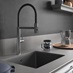 Single Bowl No Drainer Inset Granite Composite Black K/Sink And Blackwater Brushed Nickel Swan Neck Pull Out Tap
