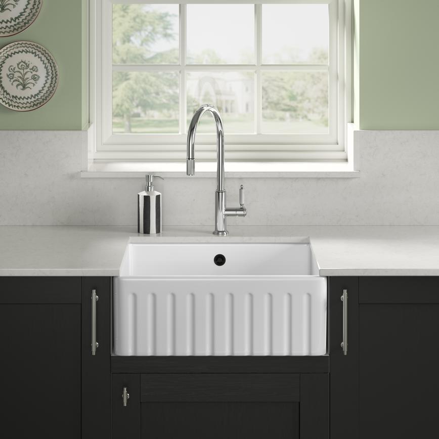 Ceramic Fluted Winterburn Butler 600 Single Bowl featuring Halesworth Charcoal