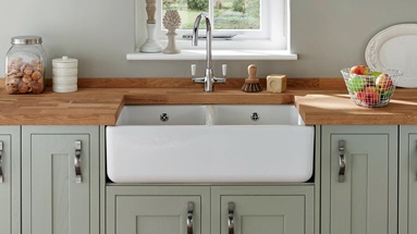 Lamona White ceramic double Belfast Sink
