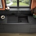Single Bowl Black Composite Sink With Black Waste Kit, Rienza Matt Black Tap in a Clerkenwell Charcoal Kitchen