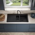 1.5 Bowl Black Composite Sink With Black Waste Kit, Rienza Matt Black Tap in a Clerkenwell Marine Blue Kitchen