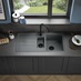 1.5 Bowl Grey Composite Sink With Black Waste Kit, Radstone Dual Lever Tap in a Chelford Charcoal Kitchen