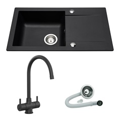 Black Compact Composite Single Bowl and Rienza Black Tap