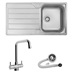 Rumworth Single Bowl Reversible Inset Stainless Steel Sink and Rienza Chrome Right Angled Mixer Tap With Strainer Waste Kit
