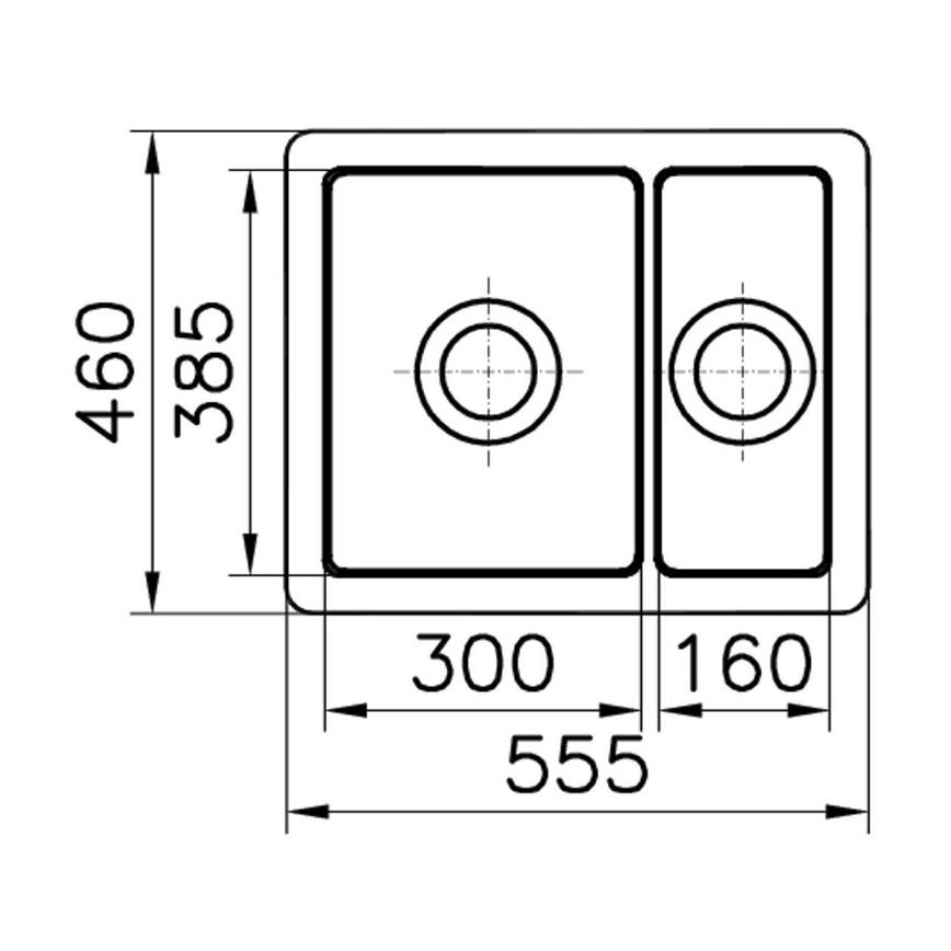 Contemporary 1.5 Bowl No Drainer Inset/Undermount Ceramic White Kitchen Sink Line Drawing