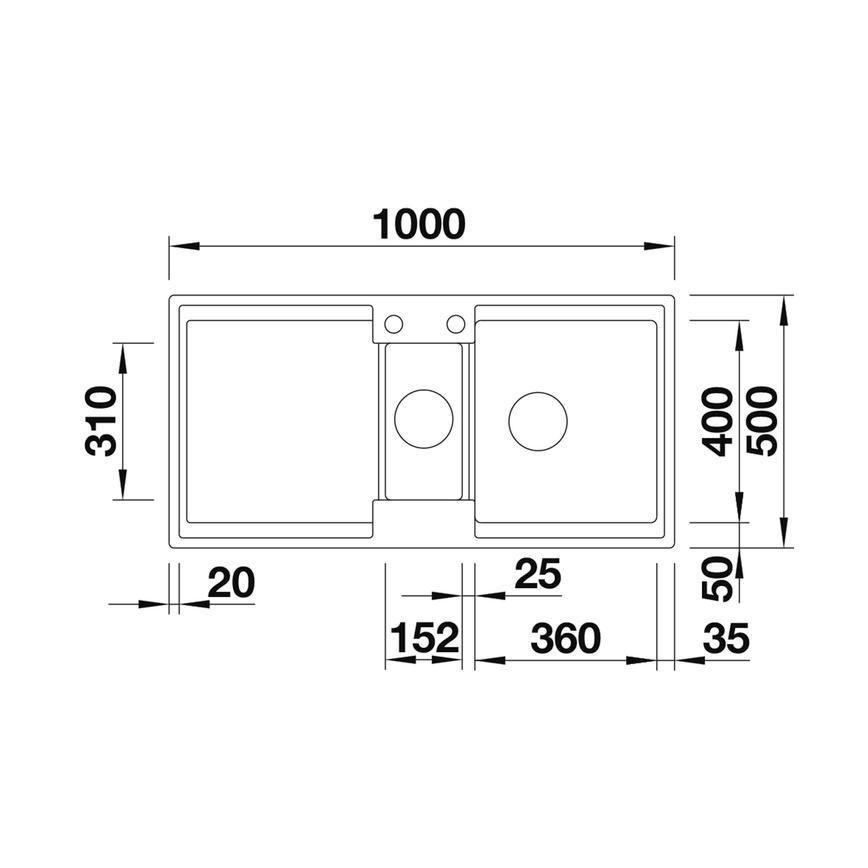 Blanco Adira 1.5 Bowl Kitchen Sink Line Drawing