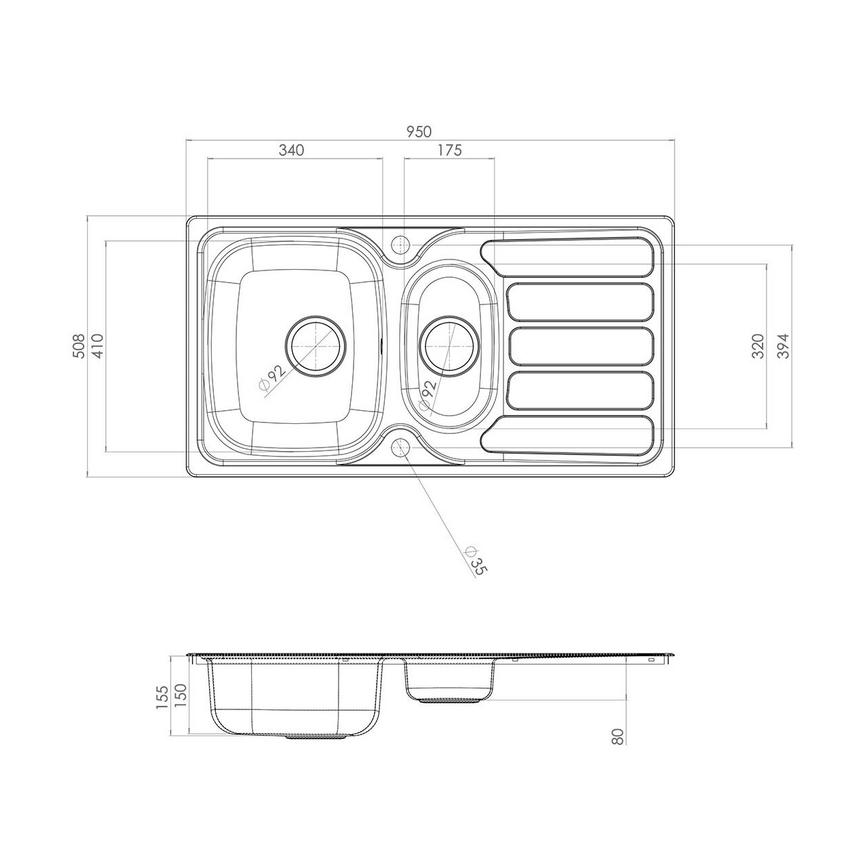 Hollingworth Single Bowl Sink Line Drawing