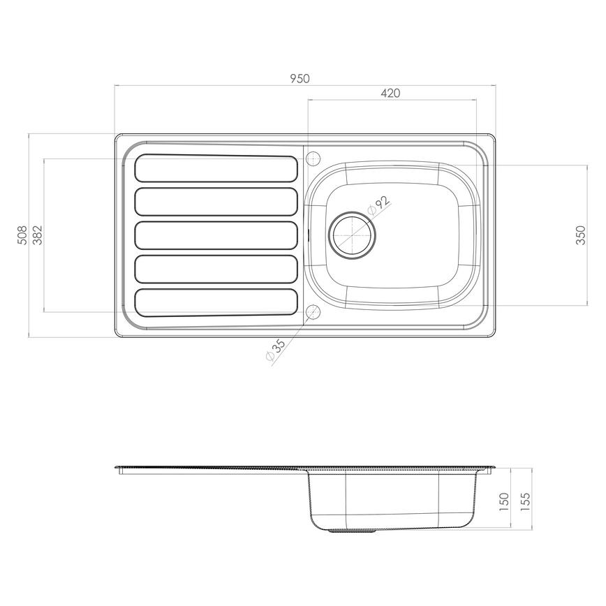 Drayton Single Bowl Sink Line Drawing