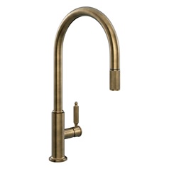 Holkham Brushed Aged Brass Swan Neck Pull Out Kitchen Tap